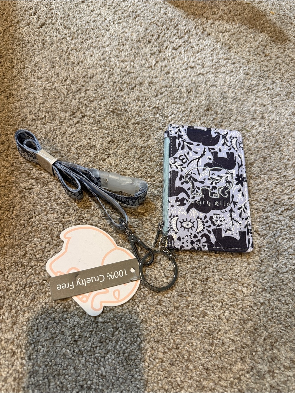 ivory ella Gray and White Patterned Cardholder with Lanyard and Keyring